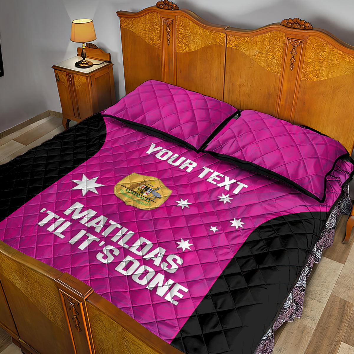 Custom Australia Soccer Quilt Bed Set Matildas Go Champions - Pink