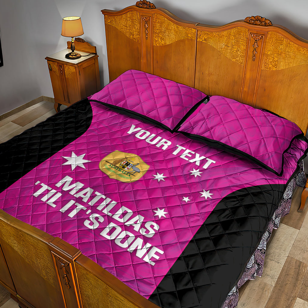 Custom Australia Soccer Quilt Bed Set Matildas Go Champions - Pink
