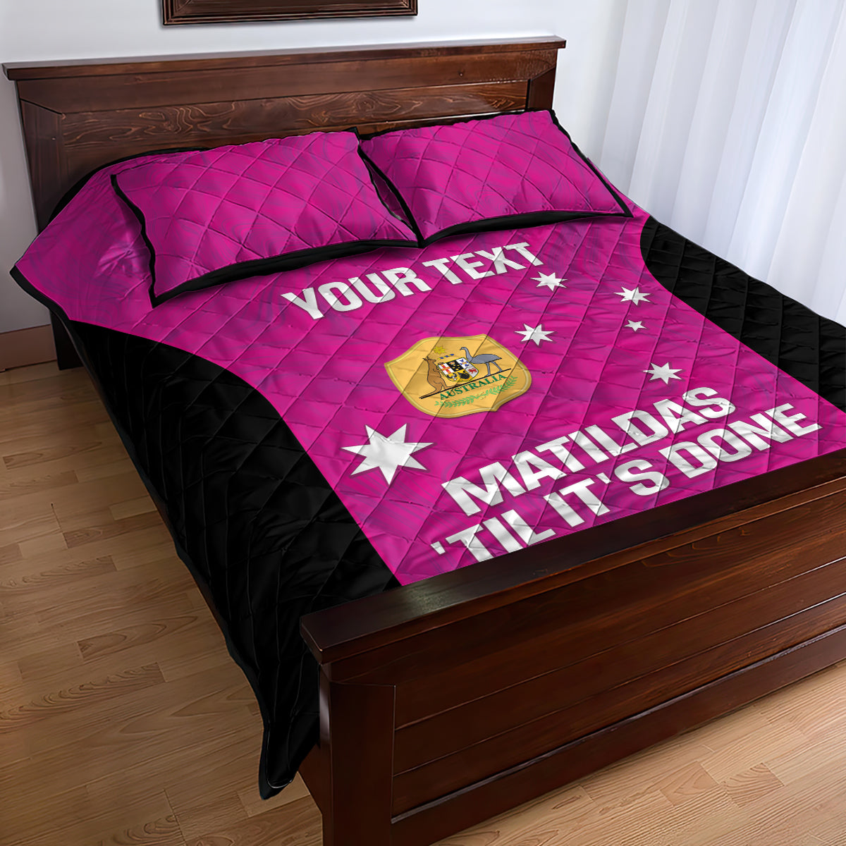 Custom Australia Soccer Quilt Bed Set Matildas Go Champions - Pink