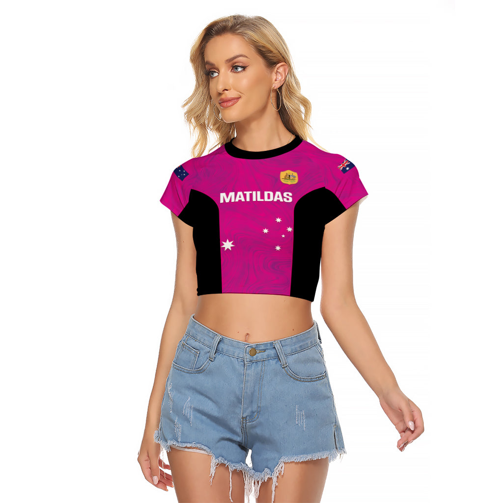 Custom Australia Soccer Raglan Cropped T Shirt Matildas Go Champions - Pink