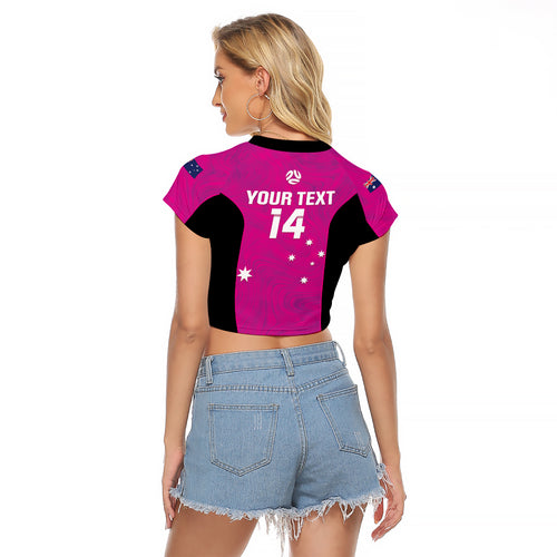 Custom Australia Soccer Raglan Cropped T Shirt Matildas Go Champions - Pink