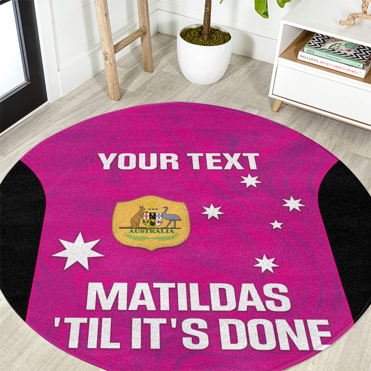 Custom Australia Soccer Round Carpet Matildas Go Champions - Pink