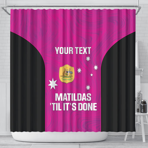 Custom Australia Soccer Shower Curtain Matildas Go Champions - Pink