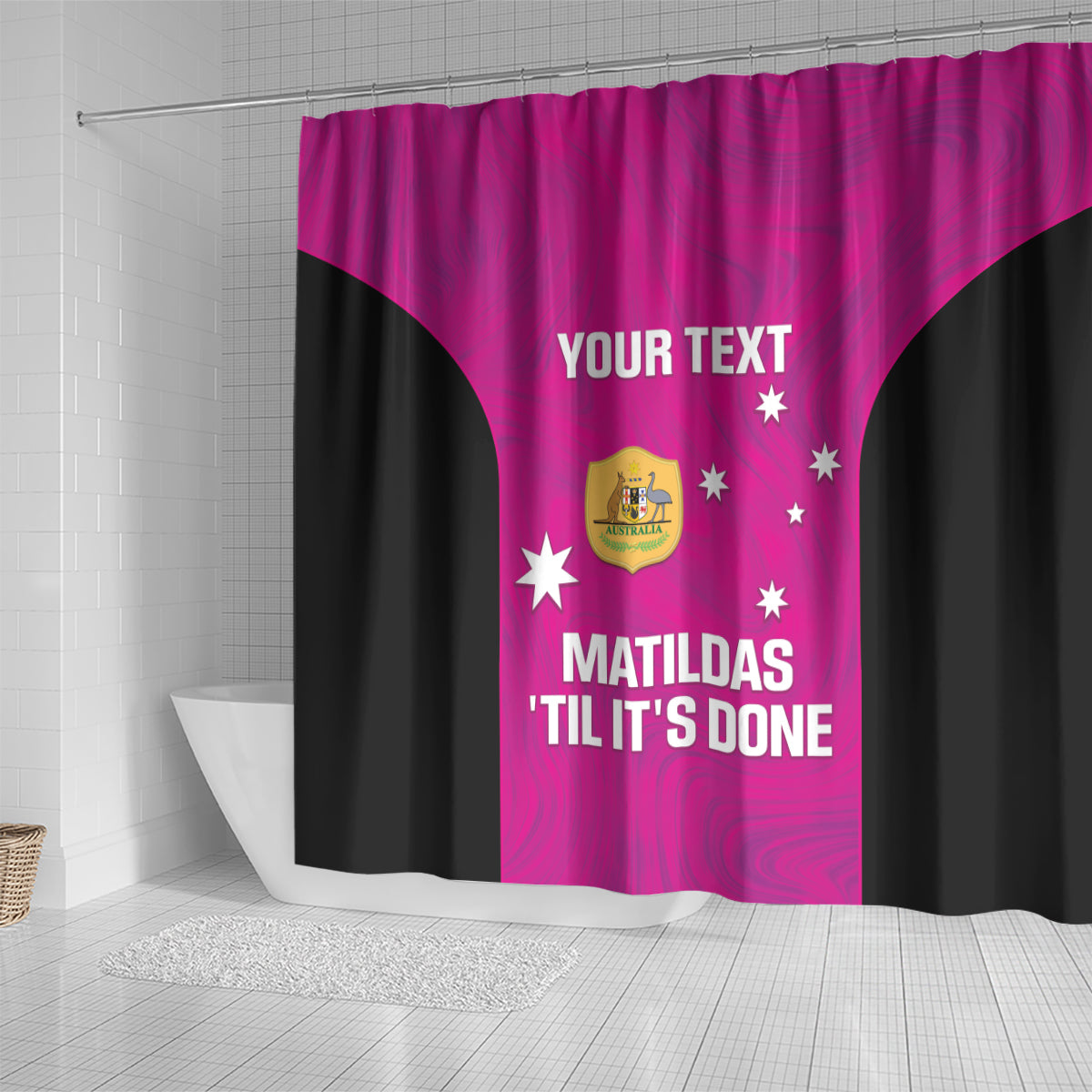 Custom Australia Soccer Shower Curtain Matildas Go Champions - Pink
