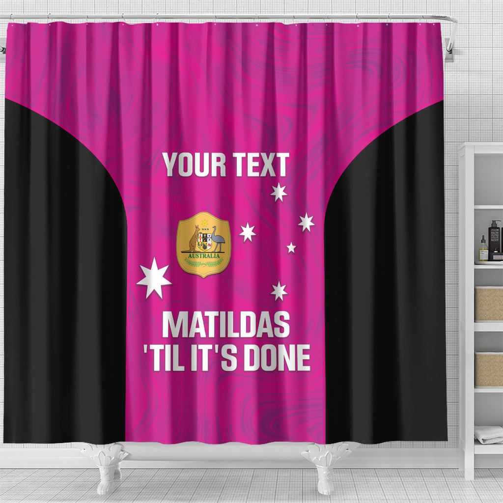 Custom Australia Soccer Shower Curtain Matildas Go Champions - Pink