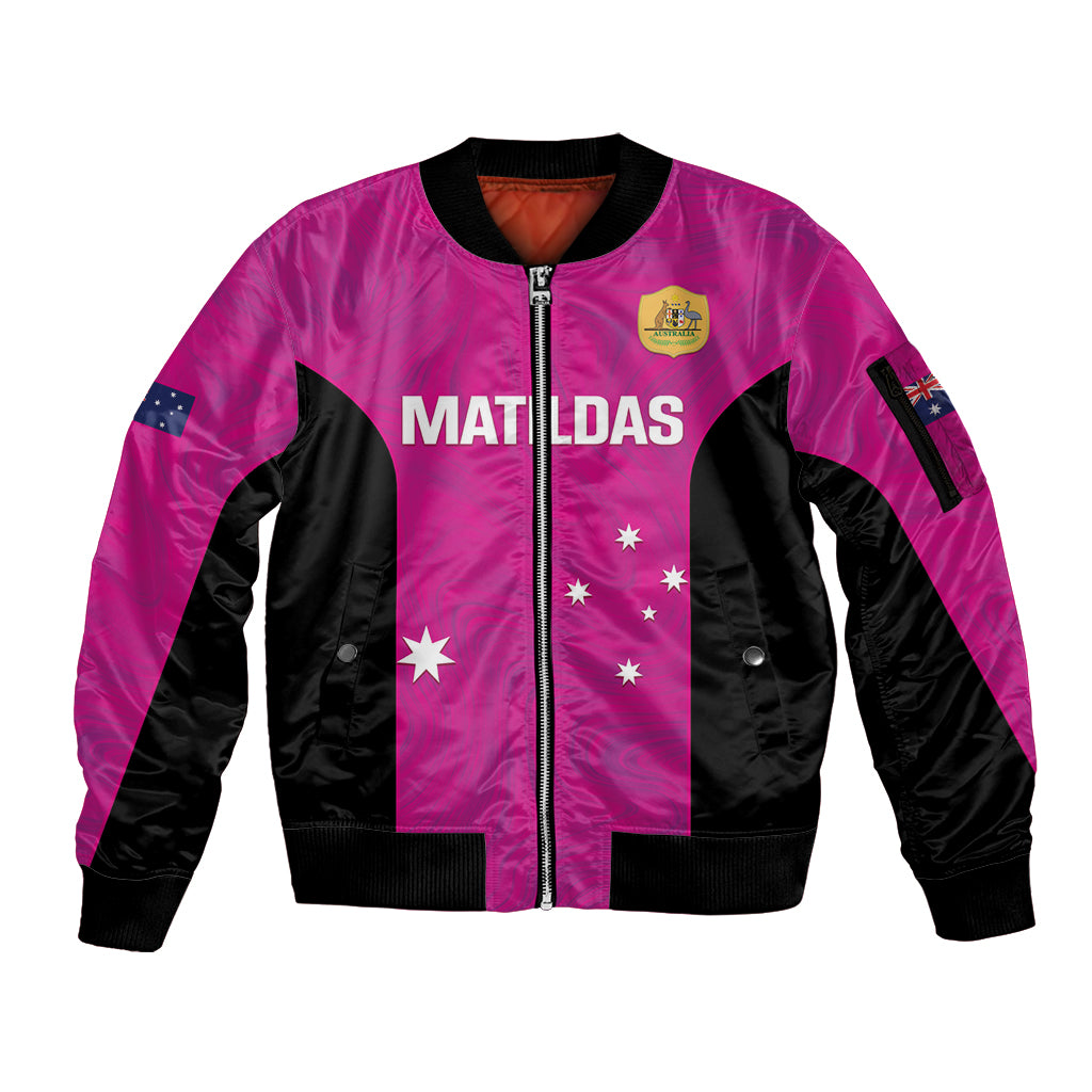 Custom Australia Soccer Sleeve Zip Bomber Jacket Matildas Go Champions - Pink