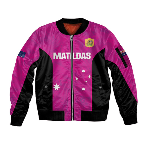 Custom Australia Soccer Sleeve Zip Bomber Jacket Matildas Go Champions - Pink