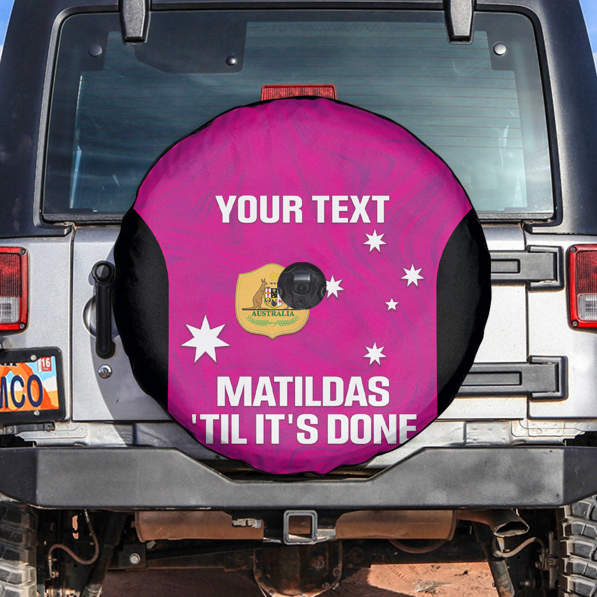Custom Australia Soccer Spare Tire Cover Matildas Go Champions - Pink