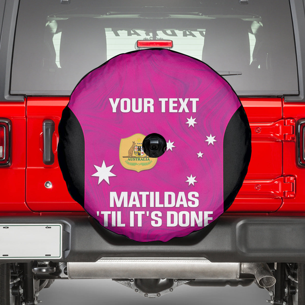 Custom Australia Soccer Spare Tire Cover Matildas Go Champions - Pink