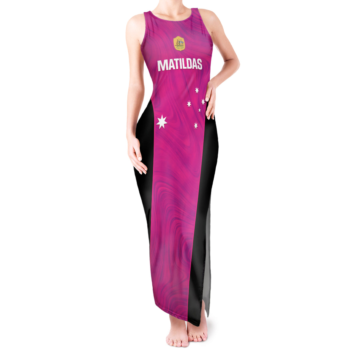 Custom Australia Soccer Tank Maxi Dress Matildas Go Champions - Pink