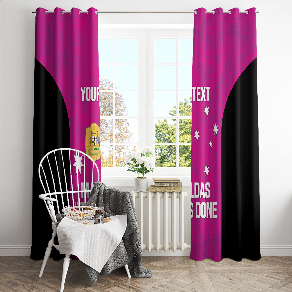 Custom Australia Soccer Window Curtain Matildas Go Champions - Pink