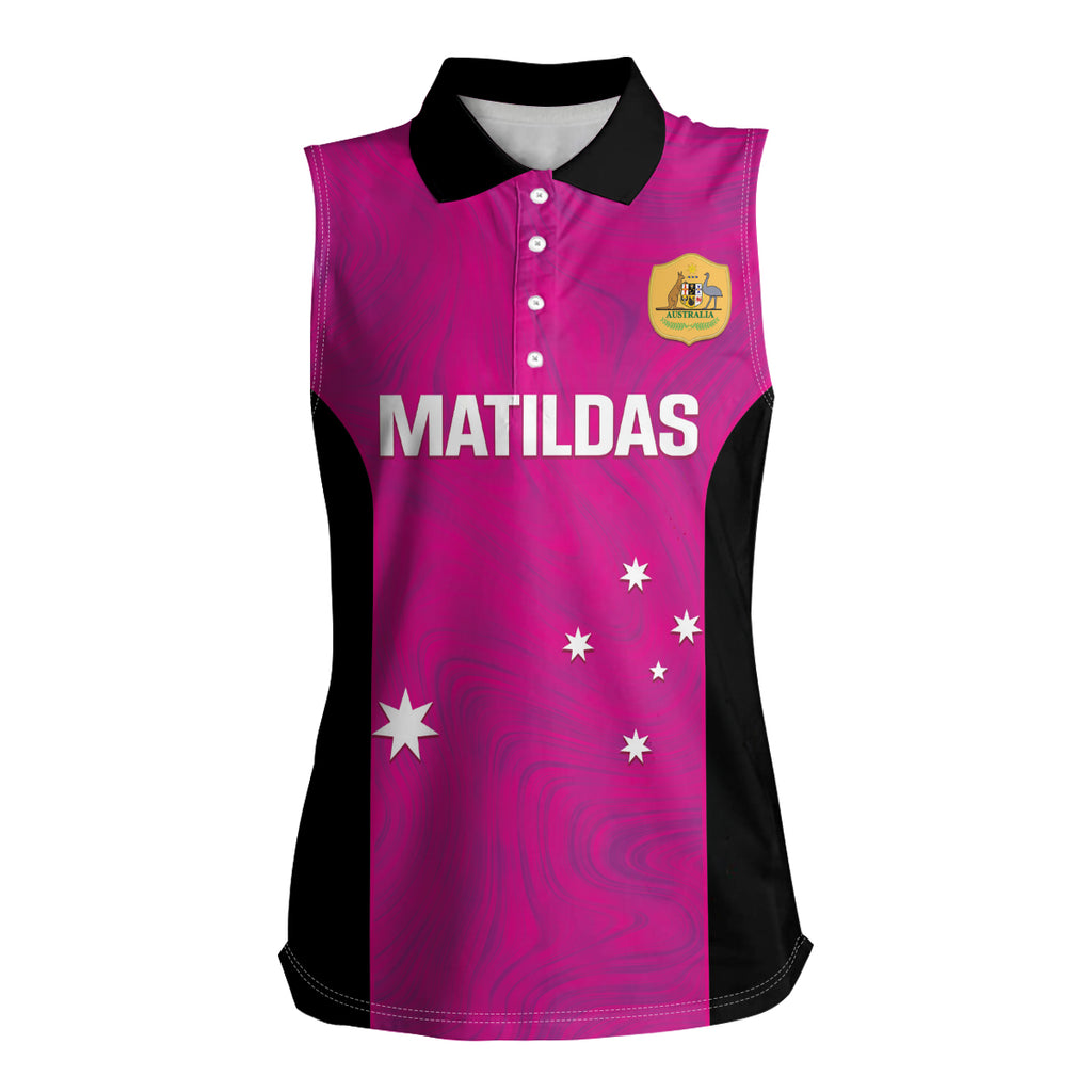 Custom Australia Soccer Women Sleeveless Polo Shirt Matildas Go Champions - Pink