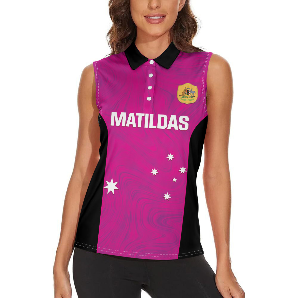 Custom Australia Soccer Women Sleeveless Polo Shirt Matildas Go Champions - Pink