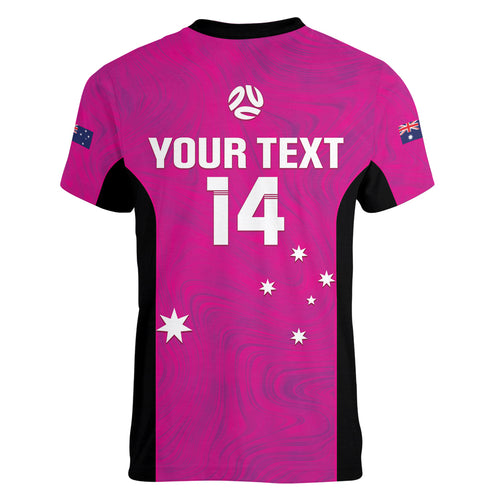 Custom Australia Soccer Women V-Neck T-Shirt Matildas Go Champions - Pink