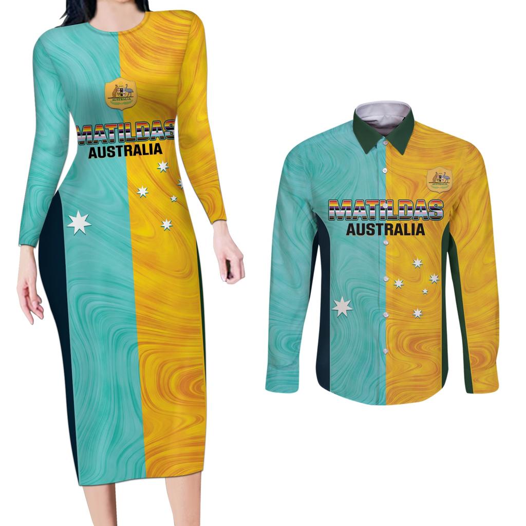 Custom Pride Month Matildas Couples Matching Long Sleeve Bodycon Dress and Long Sleeve Button Shirt Australia Til Its Done Mixed Color