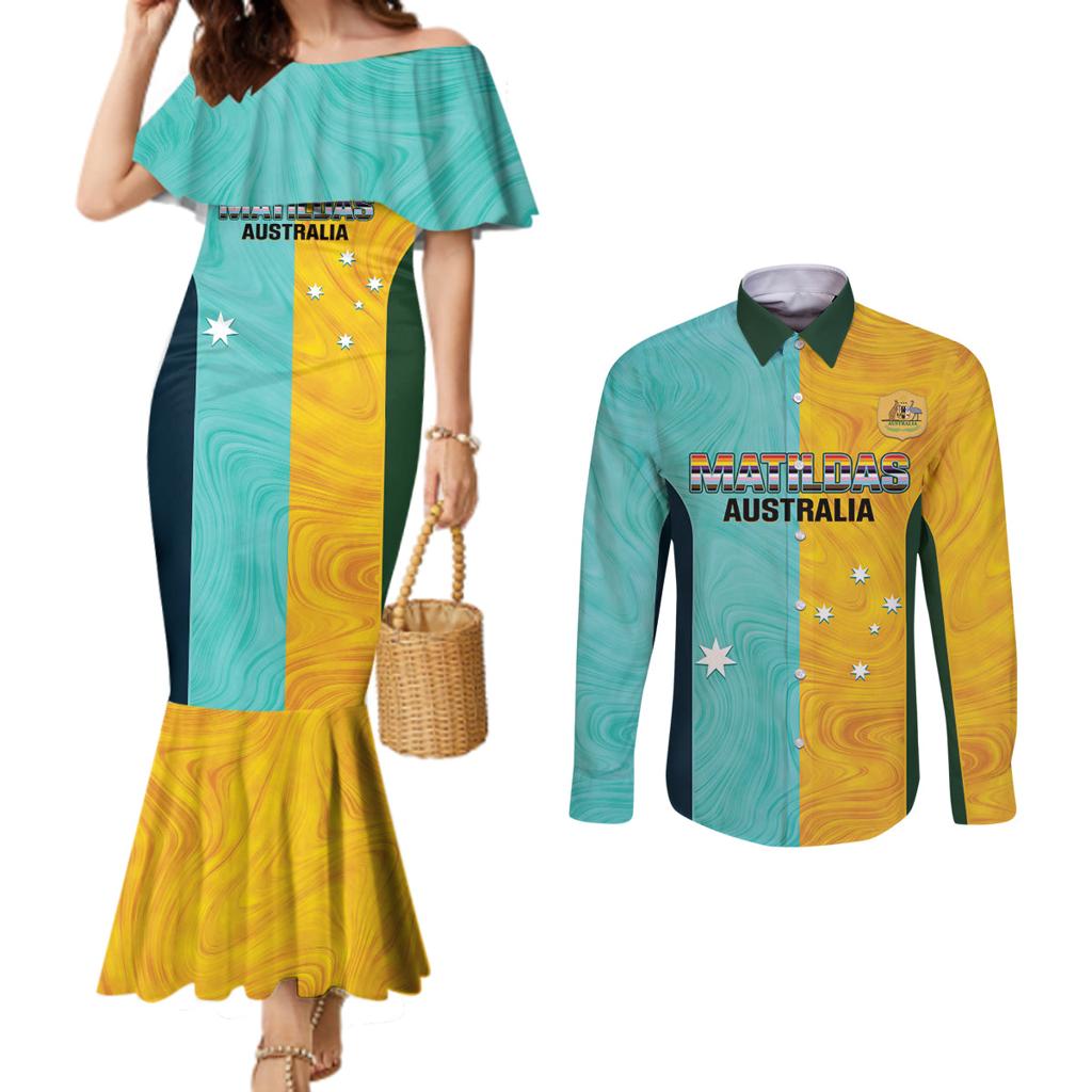 Custom Pride Month Matildas Couples Matching Mermaid Dress and Long Sleeve Button Shirt Australia Til Its Done Mixed Color