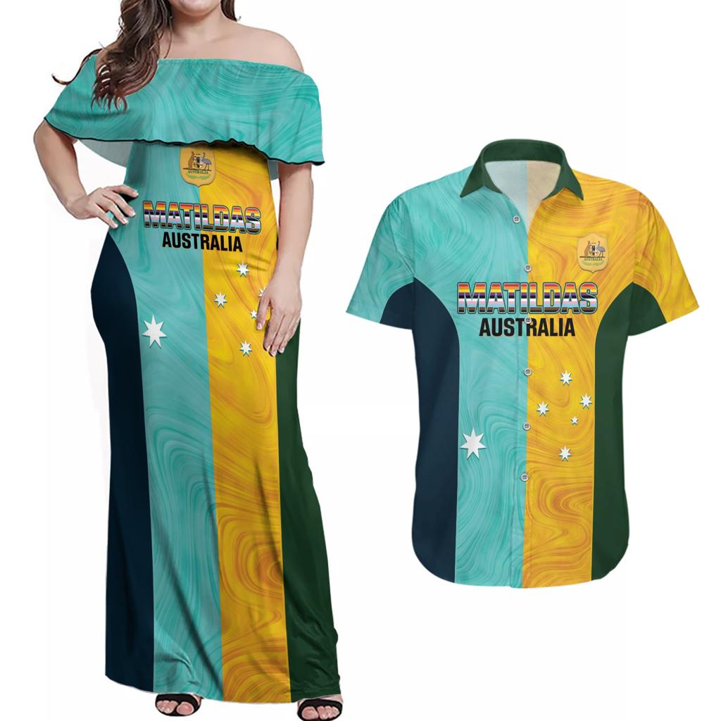Custom Pride Month Matildas Couples Matching Off Shoulder Maxi Dress and Hawaiian Shirt Australia Til Its Done Mixed Color