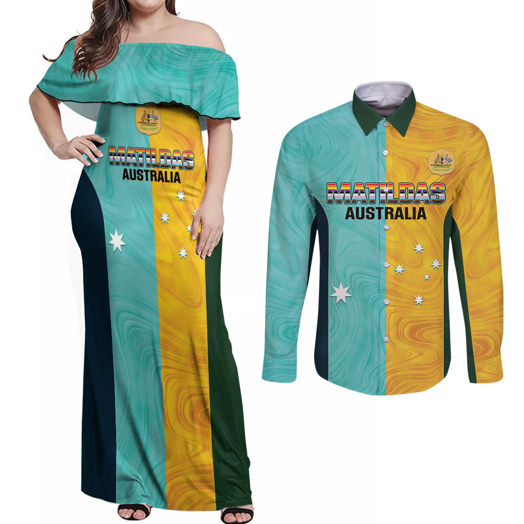 Custom Pride Month Matildas Couples Matching Off Shoulder Maxi Dress and Long Sleeve Button Shirt Australia Til Its Done Mixed Color