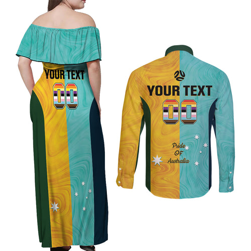 Custom Pride Month Matildas Couples Matching Off Shoulder Maxi Dress and Long Sleeve Button Shirt Australia Til Its Done Mixed Color