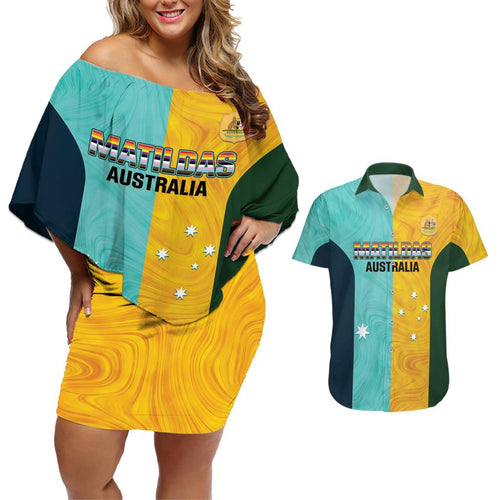 Custom Pride Month Matildas Couples Matching Off Shoulder Short Dress and Hawaiian Shirt Australia Til Its Done Mixed Color