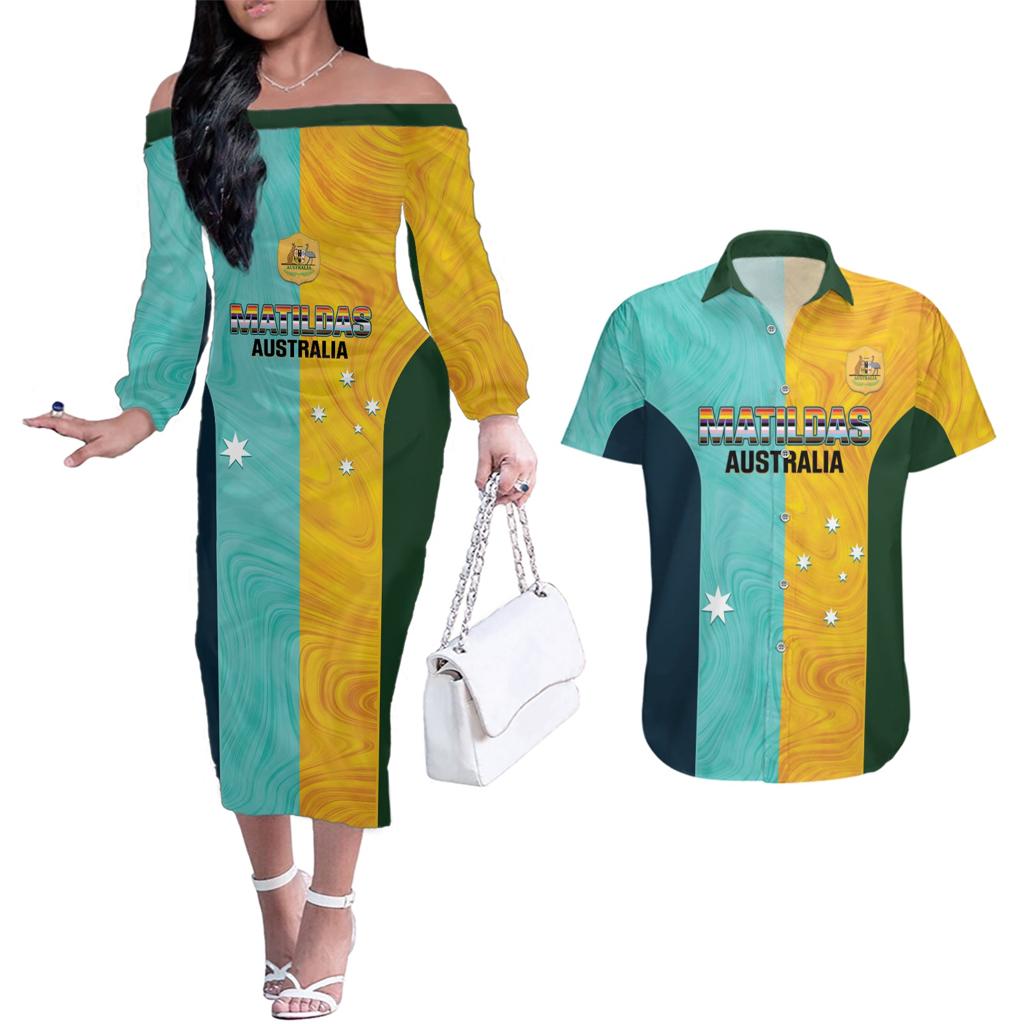 Custom Pride Month Matildas Couples Matching Off The Shoulder Long Sleeve Dress and Hawaiian Shirt Australia Til Its Done Mixed Color