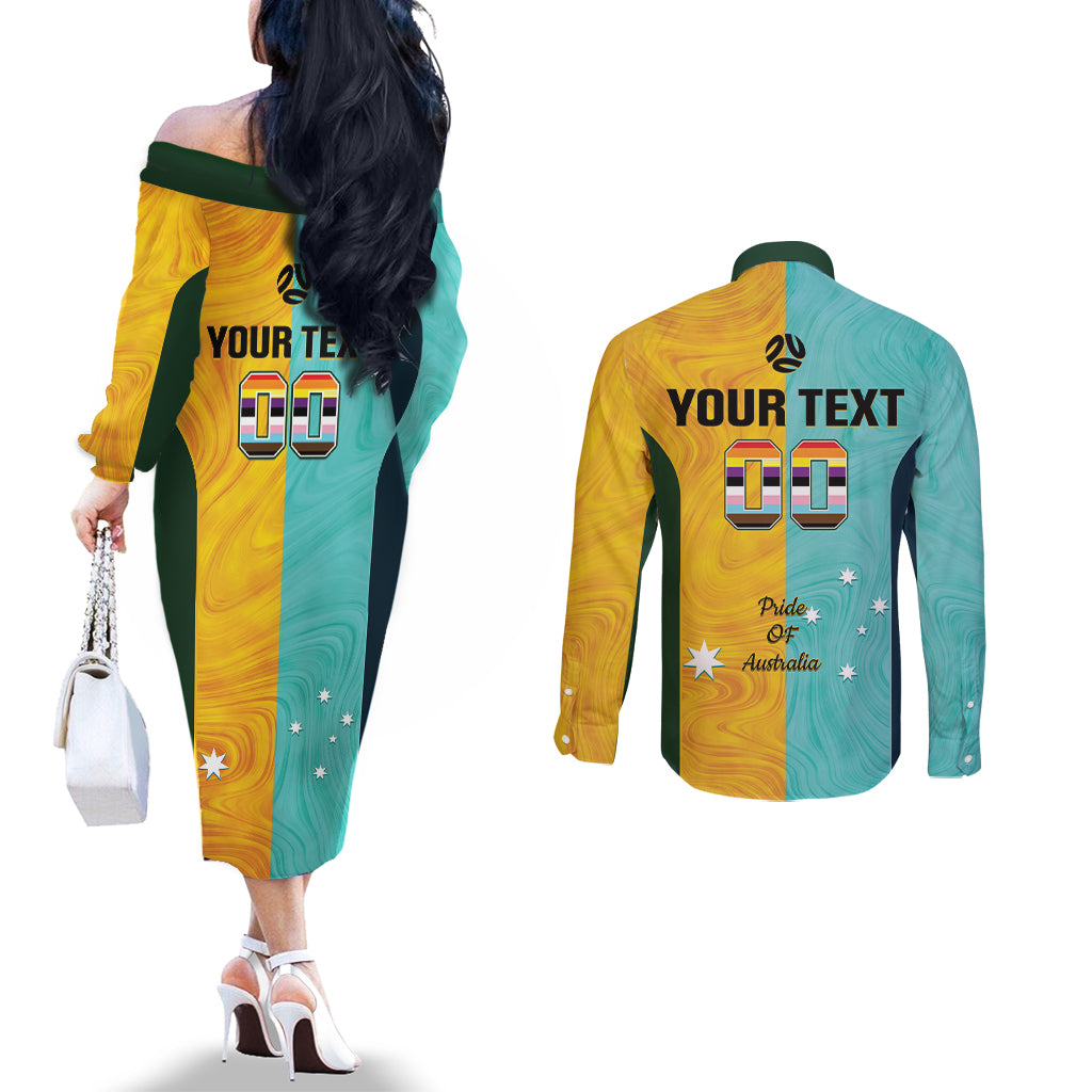 Custom Pride Month Matildas Couples Matching Off The Shoulder Long Sleeve Dress and Long Sleeve Button Shirt Australia Til Its Done Mixed Color