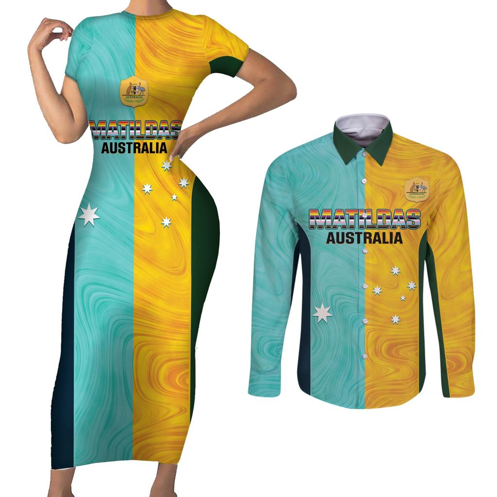Custom Pride Month Matildas Couples Matching Short Sleeve Bodycon Dress and Long Sleeve Button Shirt Australia Til Its Done Mixed Color