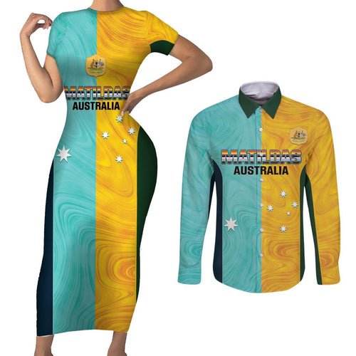Custom Pride Month Matildas Couples Matching Short Sleeve Bodycon Dress and Long Sleeve Button Shirt Australia Til Its Done Mixed Color