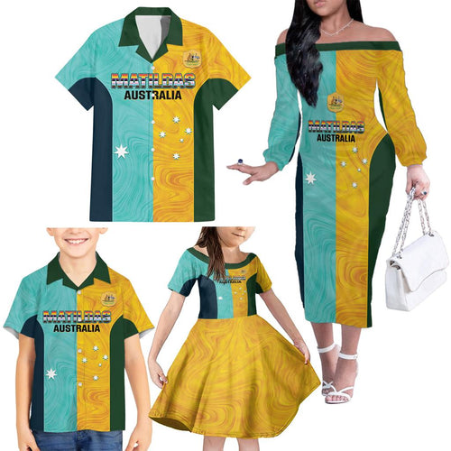 Custom Pride Month Matildas Family Matching Off The Shoulder Long Sleeve Dress and Hawaiian Shirt Australia Til Its Done Mixed Color