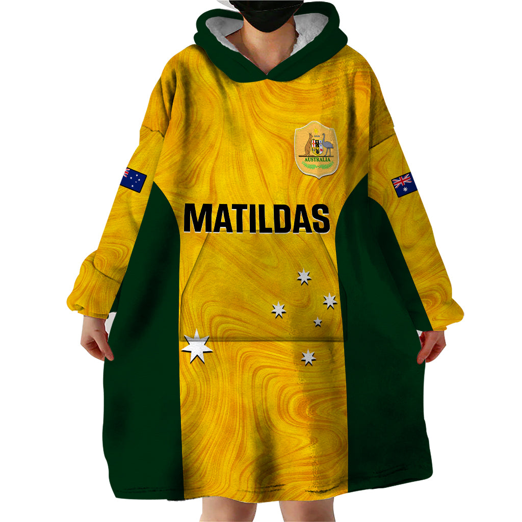 personalised-australia-soccer-wearable-blanket-hoodie-gold-matildas-world-cup-2023-go-champions