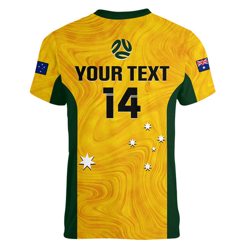 personalised-australia-soccer-women-v-neck-t-shirt-gold-matildas-world-cup-2023-go-champions