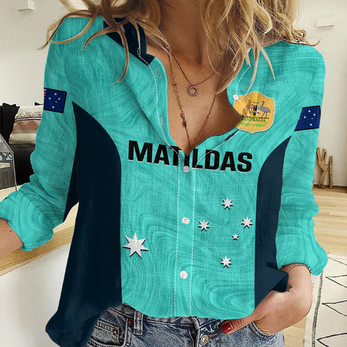 Australia Soccer Women Casual Shirt Turquoise Matildas World Cup 2023 Go Champions LT14