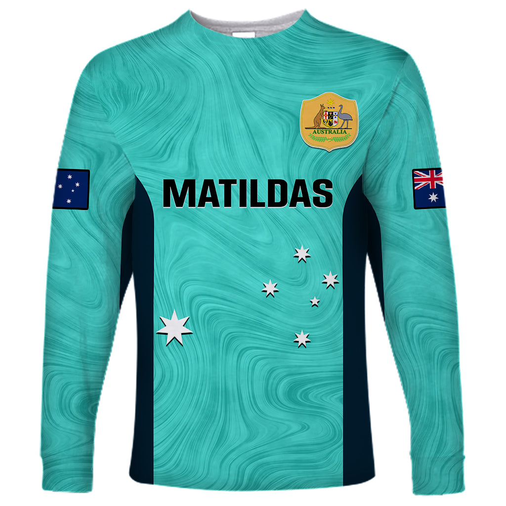 personalised-australia-soccer-long-sleeve-shirt-turquoise-matildas-world-cup-2023-go-champions