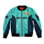 personalised-australia-soccer-sleeve-zip-bomber-jacket-turquoise-matildas-world-cup-2023-go-champions