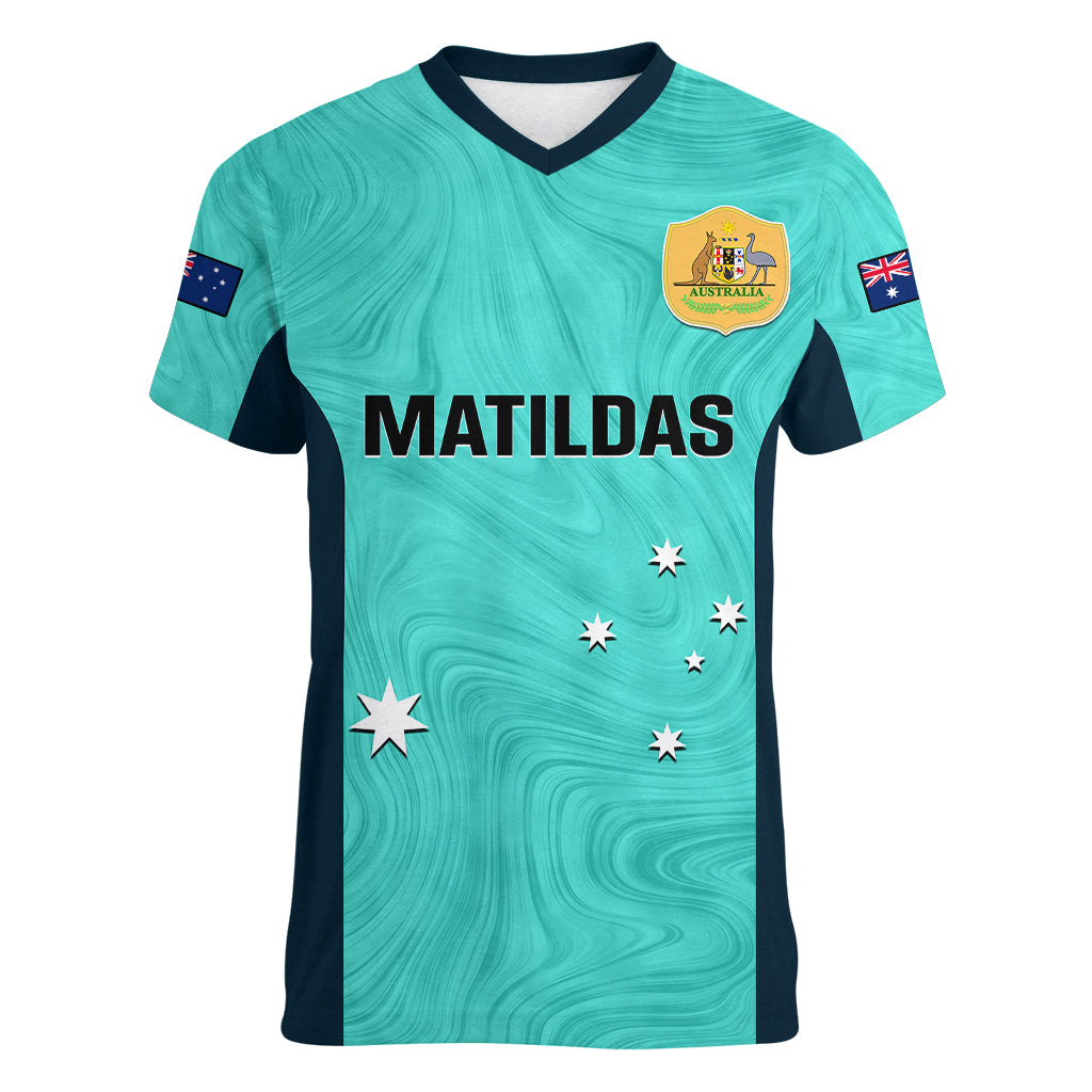 personalised-australia-soccer-women-v-neck-t-shirt-turquoise-matildas-world-cup-2023-go-champions