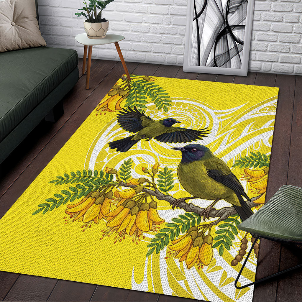 Bellbird New Zealand Area Rug Korimako Kowhai Maori Pattern