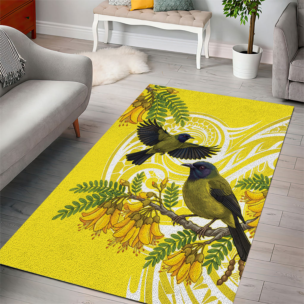 Bellbird New Zealand Area Rug Korimako Kowhai Maori Pattern