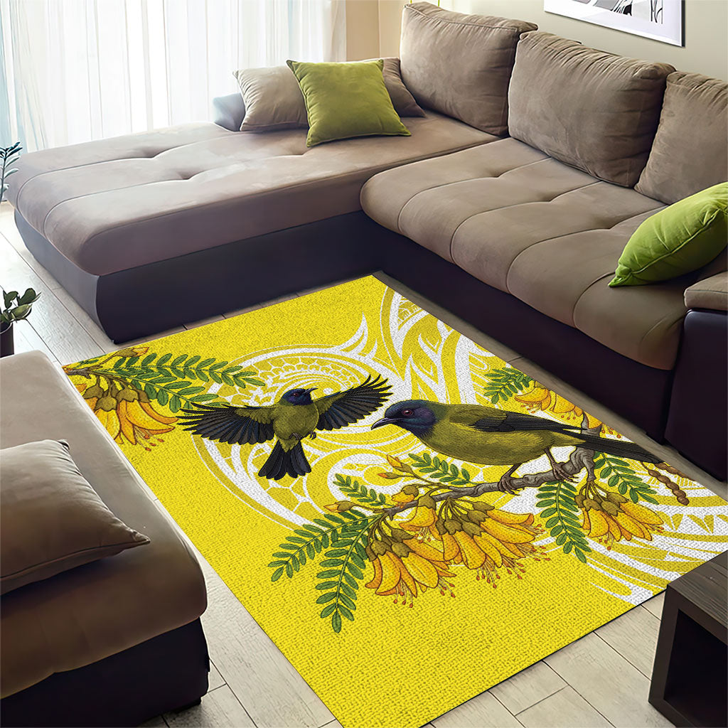 Bellbird New Zealand Area Rug Korimako Kowhai Maori Pattern