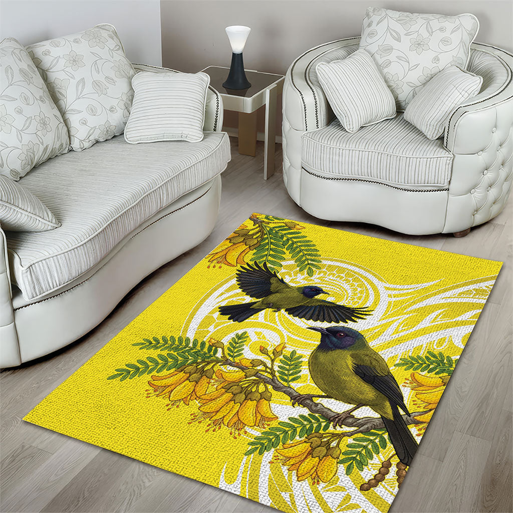 Bellbird New Zealand Area Rug Korimako Kowhai Maori Pattern