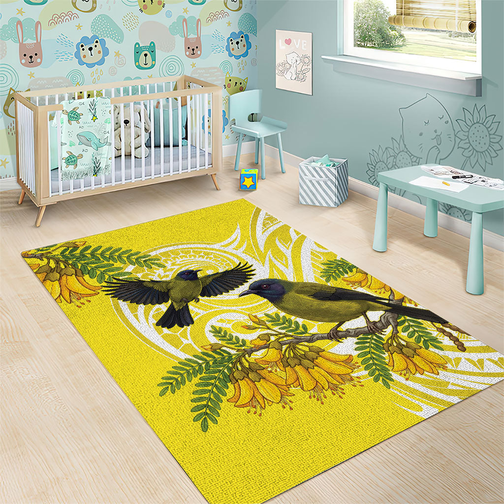 Bellbird New Zealand Area Rug Korimako Kowhai Maori Pattern