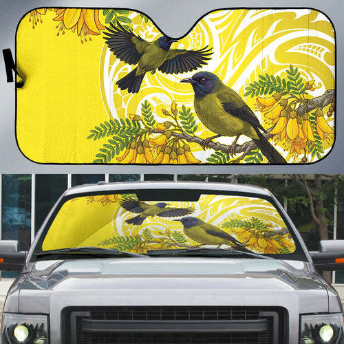 Bellbird New Zealand Auto Sun Shade Korimako Kowhai Maori Pattern