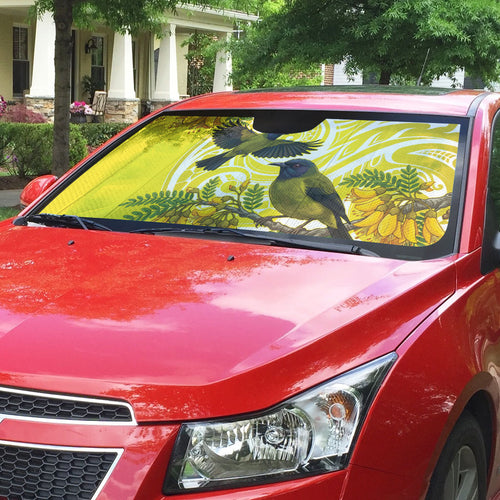 Bellbird New Zealand Auto Sun Shade Korimako Kowhai Maori Pattern