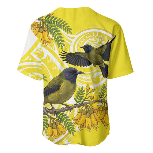 Bellbird New Zealand Baseball Jersey Korimako Kowhai Maori Pattern