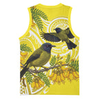 Bellbird New Zealand Basketball Jersey Korimako Kowhai Maori Pattern