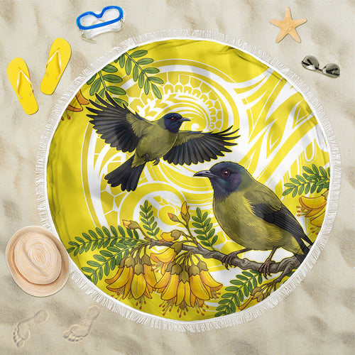 Bellbird New Zealand Beach Blanket Korimako Kowhai Maori Pattern