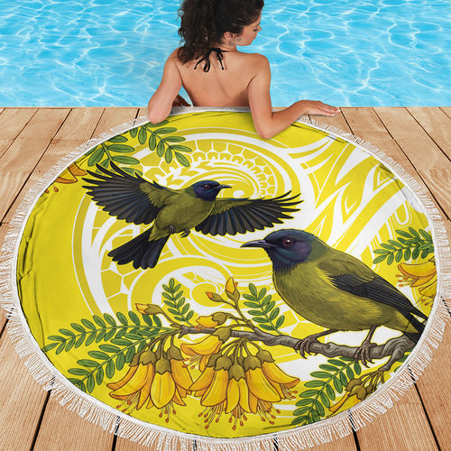 Bellbird New Zealand Beach Blanket Korimako Kowhai Maori Pattern