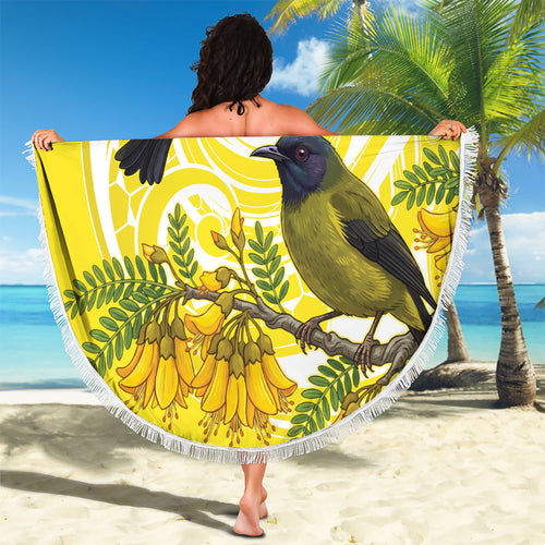 Bellbird New Zealand Beach Blanket Korimako Kowhai Maori Pattern
