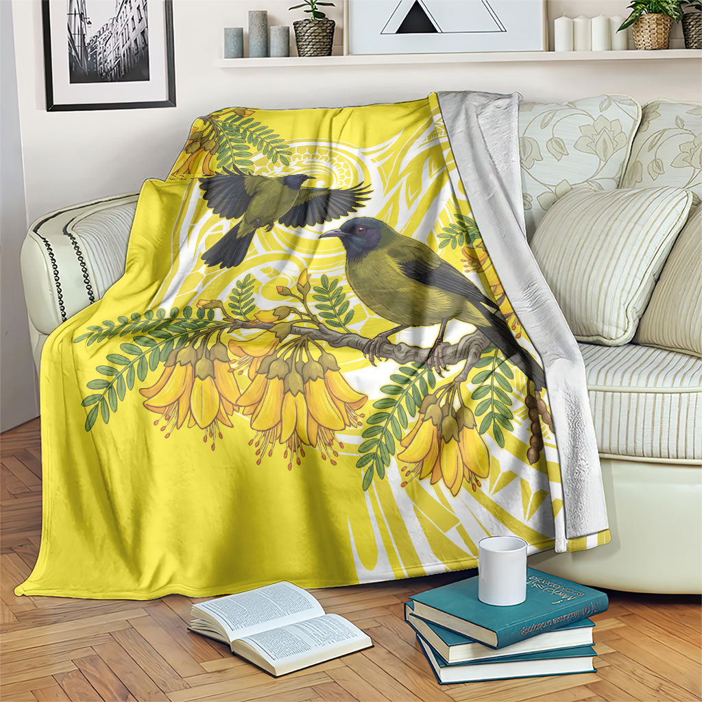Bellbird New Zealand Blanket Korimako Kowhai Maori Pattern