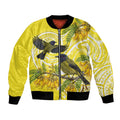 Bellbird New Zealand Bomber Jacket Korimako Kowhai Maori Pattern