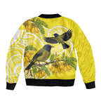 Bellbird New Zealand Bomber Jacket Korimako Kowhai Maori Pattern